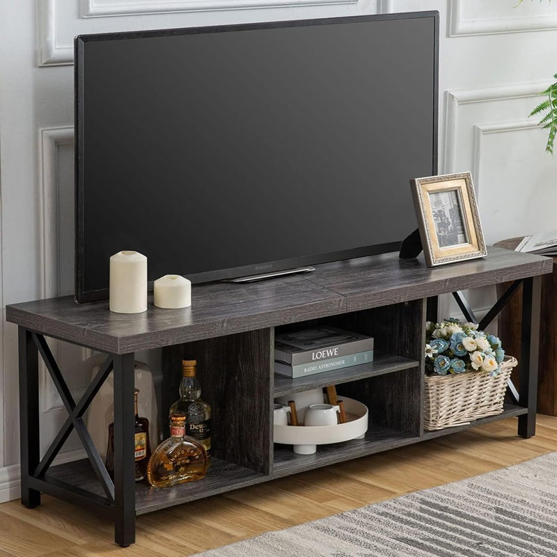 Meuble télé avec étagères de rangement ouvertes, centre multimédia moderne, console multimédia pour salon et chambre, gris