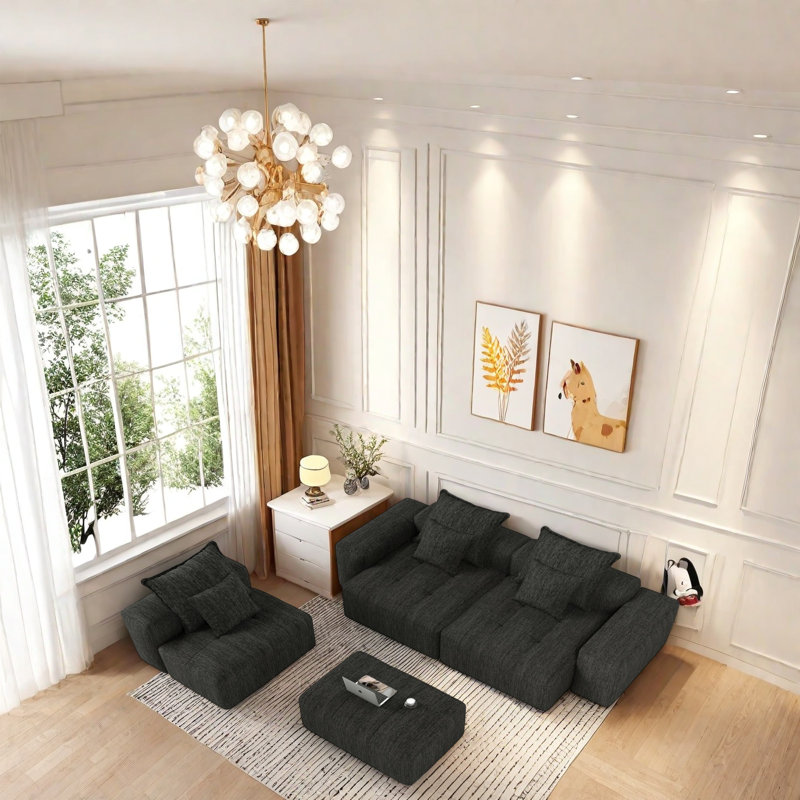 Canapé modulaire surdimensionné en chenille Boneless, Chenille noir