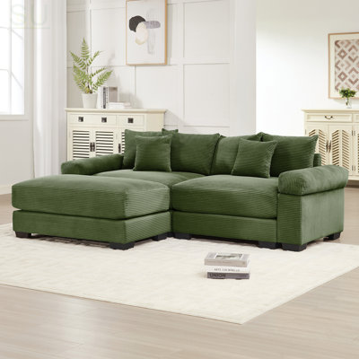 Canapé modulaire surdimensionné en L de 92 pouces avec tissu en velours côtelé, siège profond, accoudoirs larges, conception ergonomique, 6 coussins décoratifs, assemblage facile, pour les salons, les salons