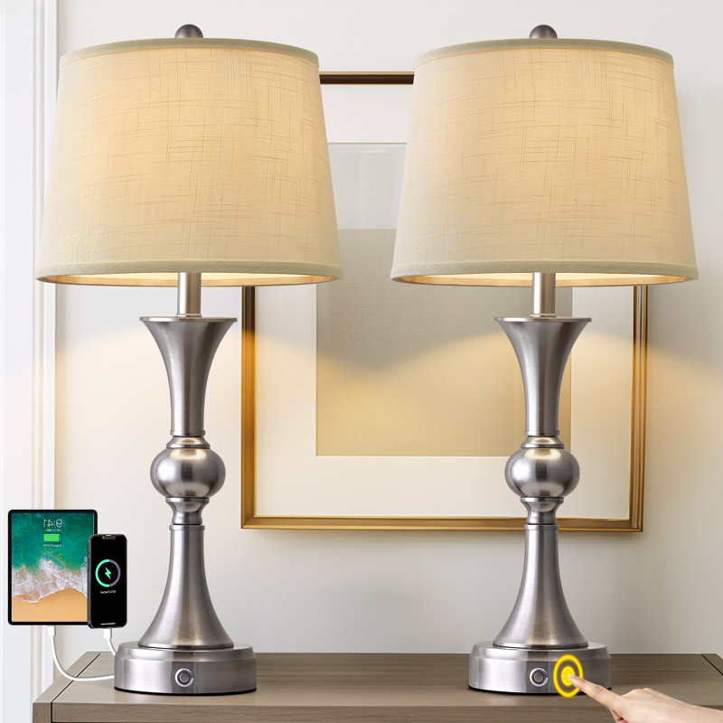 Lampe de bureau simple 28 "avec gradateur tactile USB, salon traditionnel, chambre à coucher et décoration de chevet