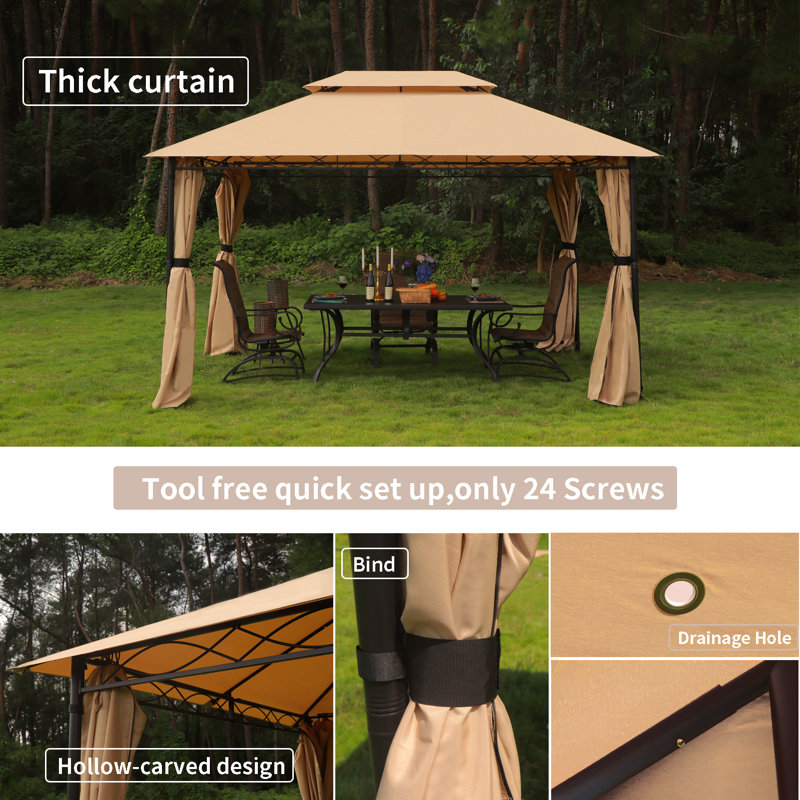 Tan 12-ft x 10-ft Steel Patio Gazebo with Polyester Roof