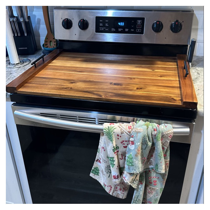 Acacia Wood Stove Top Covers For Electric Stove - Wooden Noodle Board For Gas Stovetop - Stove Top Covers For Gas Burners - Wooden Kitchen Sink Cover For Counter Space & Decorative Tray - Brown