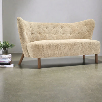 Curved Back Camel Accent Chairs, 57.87 Inch Chenille, Modern Living Room