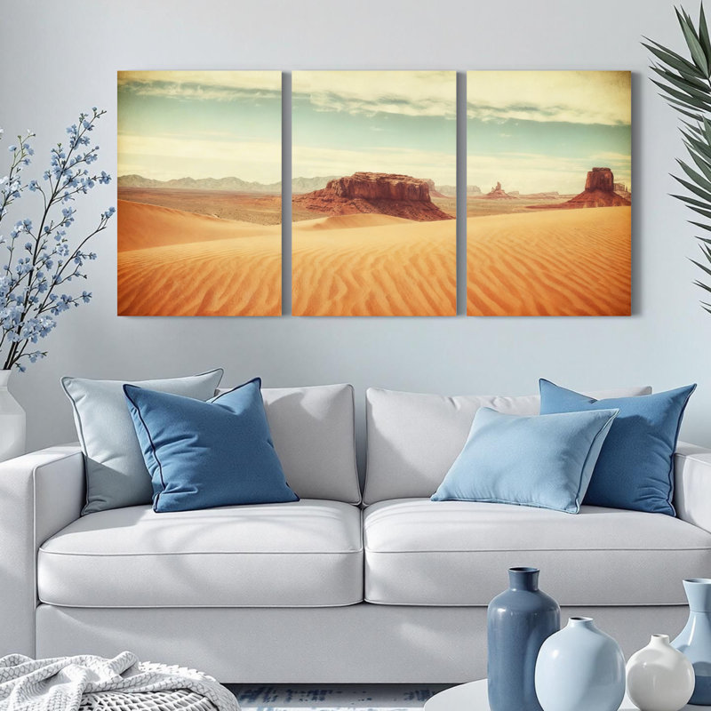 Paysage désertique sur toile tendue, ensemble de 3, H 18 po x l 36 po