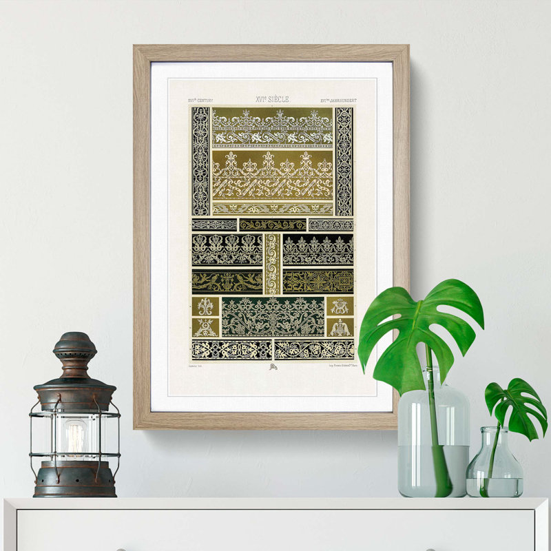 16th Century Patterns by Albert Racinet - Picture Frame Painting Print, 65cm H x 48cm W x 2cm D, Oak Framed