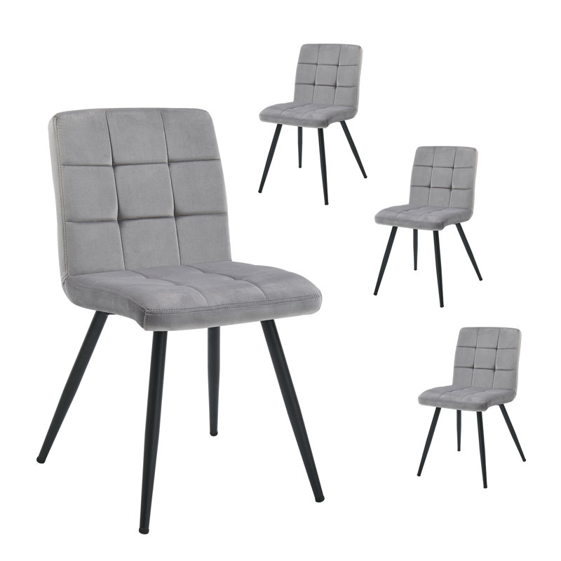 Furst 17.75'' H Tufted Velvet Upholstered Metal Side Chair, Gray
