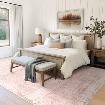 Distressed Abstract Non Slip Washable Area Rug(6'X9', Pink)