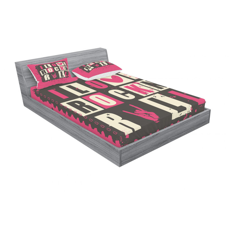 Ensemble de draps de musique « roll on grunge » letters i love rock, Ensemble de drap pour grand lit avec drap-housse