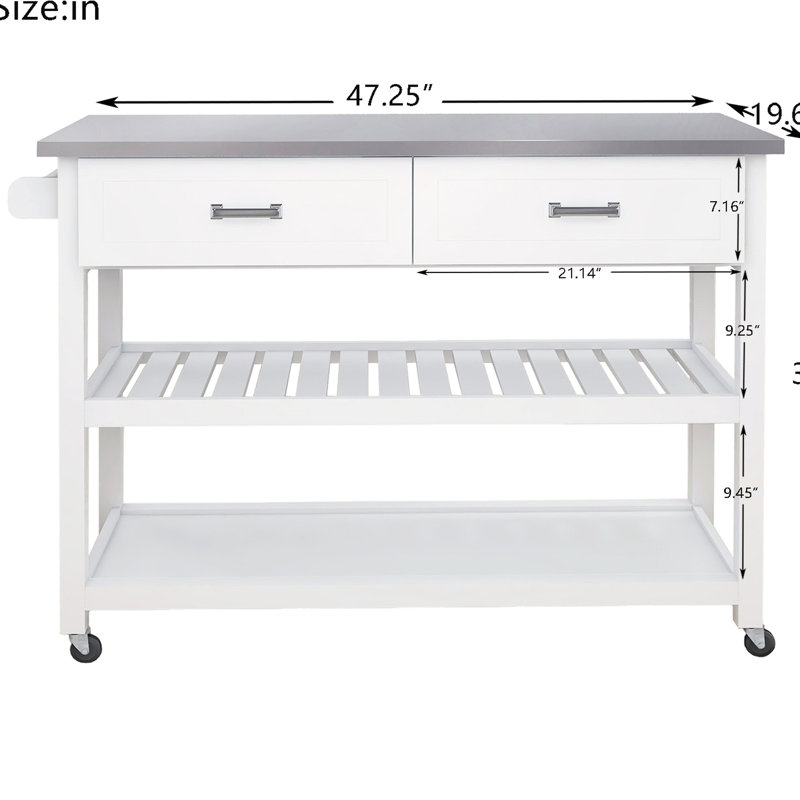 Chariot de cuisine en acier inoxydable avec plateau en blanc - 2 tiroirs pour un chariot de rangement optimal, deux zones de cuisson organisées