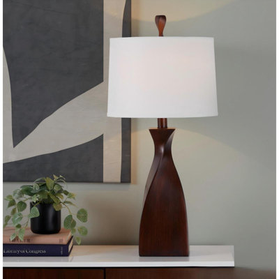30" Contemporary Polyresin Table Lamp in Copper Bronze Polyresin with Natural Linen Shade from Grandview Gallery  - Set of 2