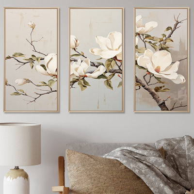 «Magnolias beige et vert», ensemble d'art mural Magnolias