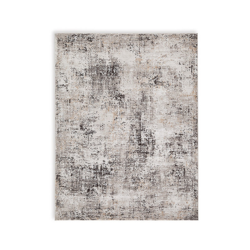 Black Gray Machine Woven Abstract Pattern, Rectangle 5' x 7'