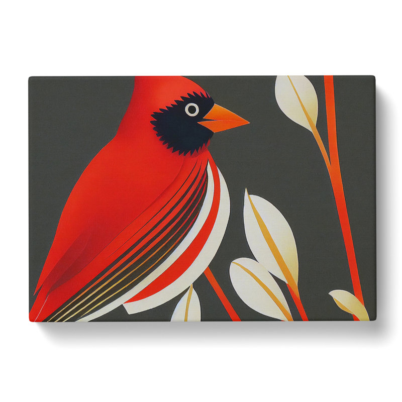 Cardinal Bird Art Deco - Wrapped Canvas, 50cm H x 76cm W x 3cm D