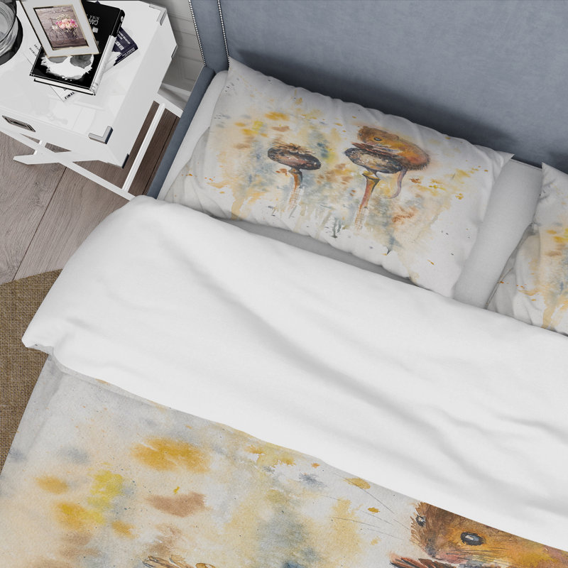 Souris assise sur des coquelicots - Ensemble de housse de couette traditionnel - Microfibre de polyester