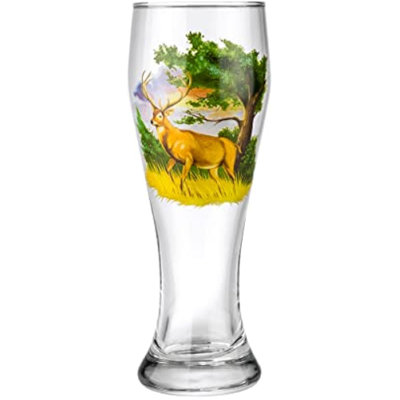 Victoria Bella European Made Classic Pilsner Glasses. 14oz (415ml) Craft Beer Glass for Better Head Retention, Aroma, and Flavor. Deer Pattern.