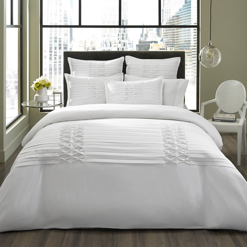 Ensemble de housse de couette Triple Diamond, Simple et 1 taie décorative, Blanc