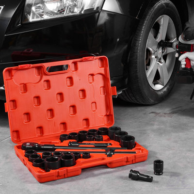 Impact Socket Set 3/4 Inches 27 Piece SAE 7/8 To 2 Inches And Metric 22 To 50 Mm