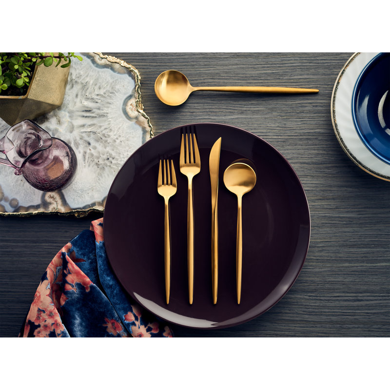 Gold Stainless Steel 20-Piece Flatware Set for Daily Use