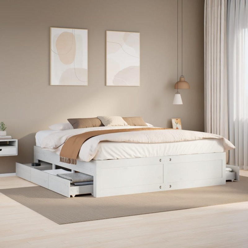 Lagarde Solid Wood Storage Bed, White, Kingsize (5')