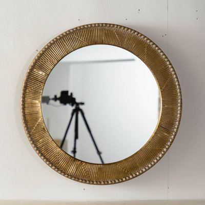 31.3" Gold Textured Round Wall Mirror - Iron Frame & MDF Back Decorative Mirror, Boho Accent Mirror for Living Room/Bedroom