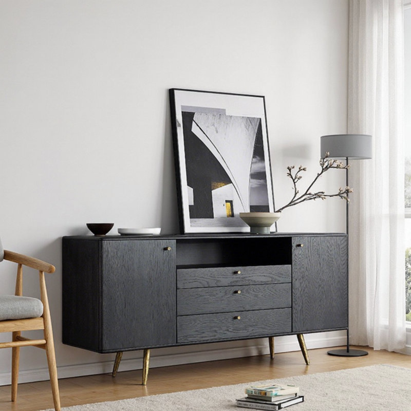 Vitrine noire moderne de luxe moderne, H 32,28 po x l 47,24 po x P 16,54 po