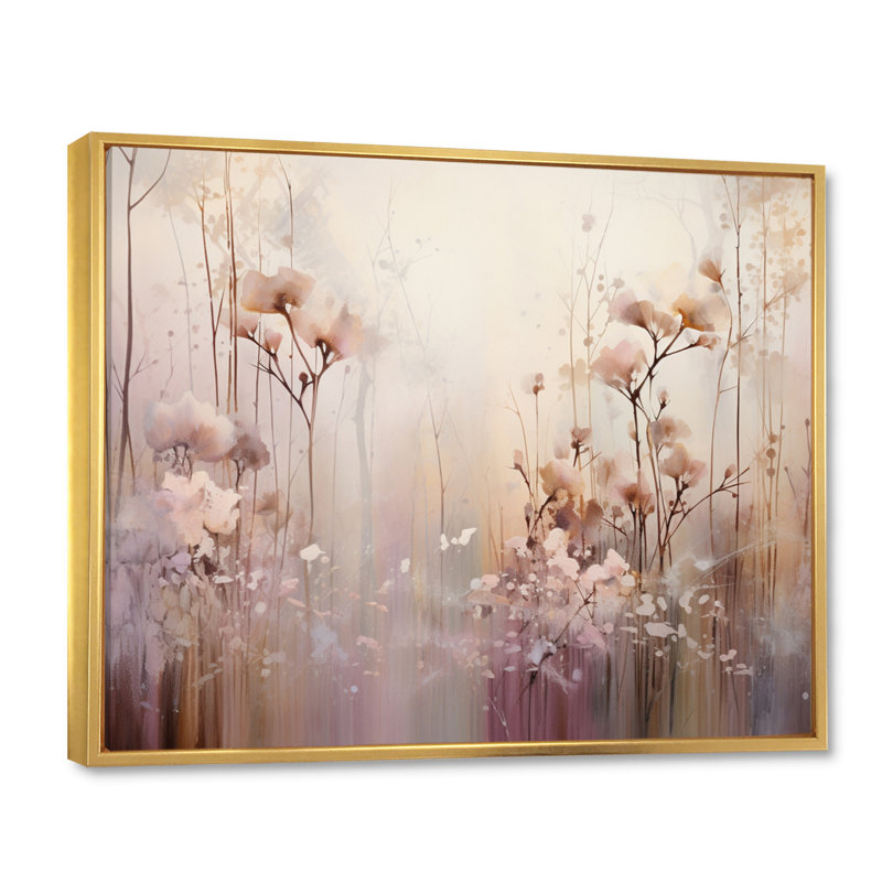 «Beige Ethereal Forest III - Abstract Botanicals», art mural, H 16 po x l 32 po x P 1 po, Cadre flottant doré