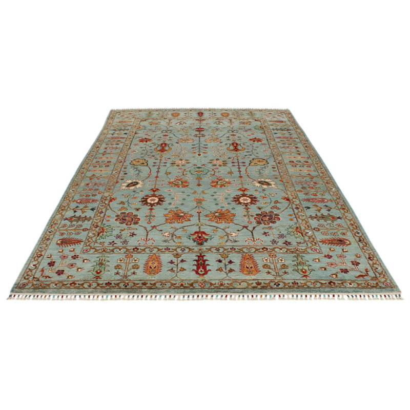 7x10 Light Blue and Multicolor Turkish Tribal Rug