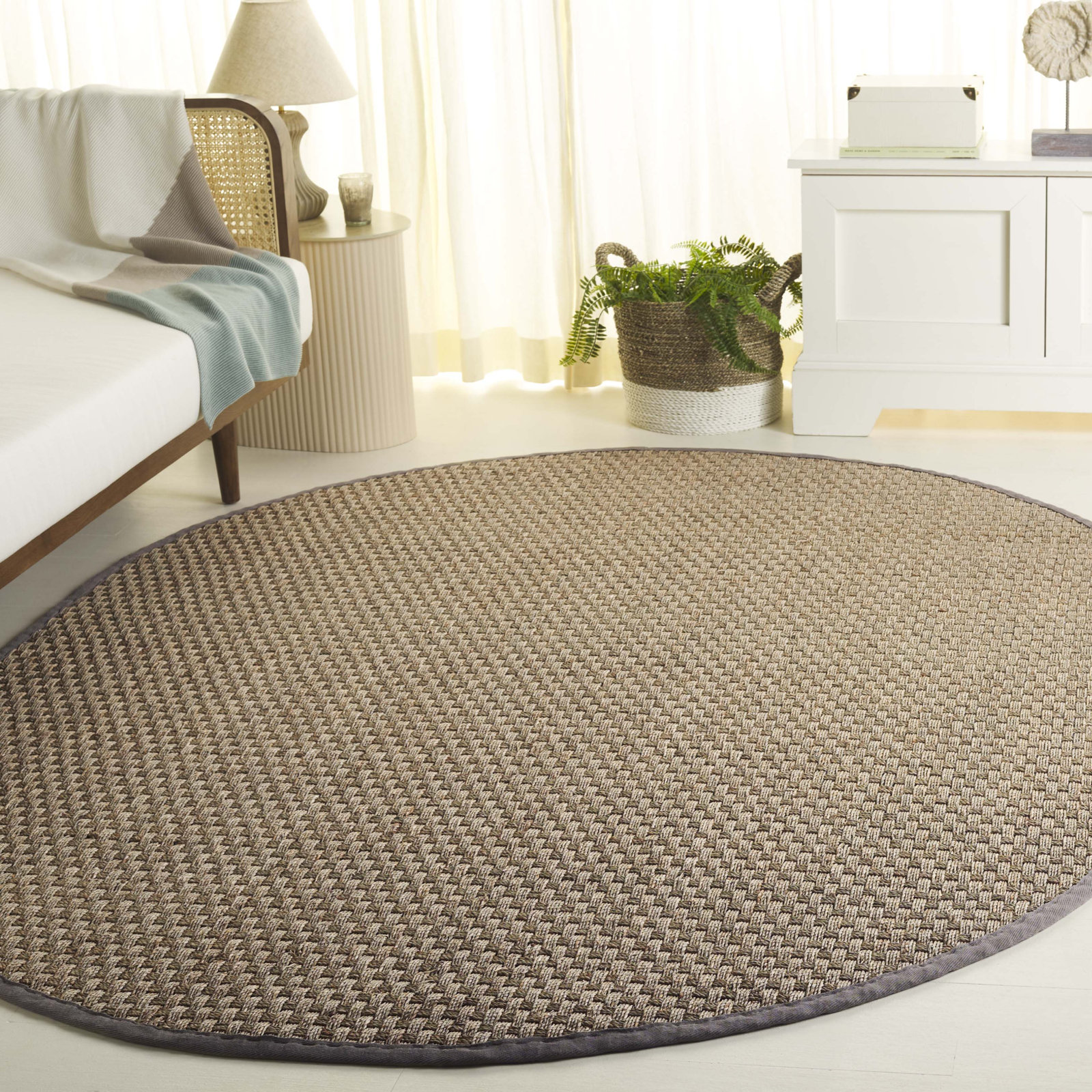 Lasone Natural Gray Seagrass Rug, Oval 6' x 8'