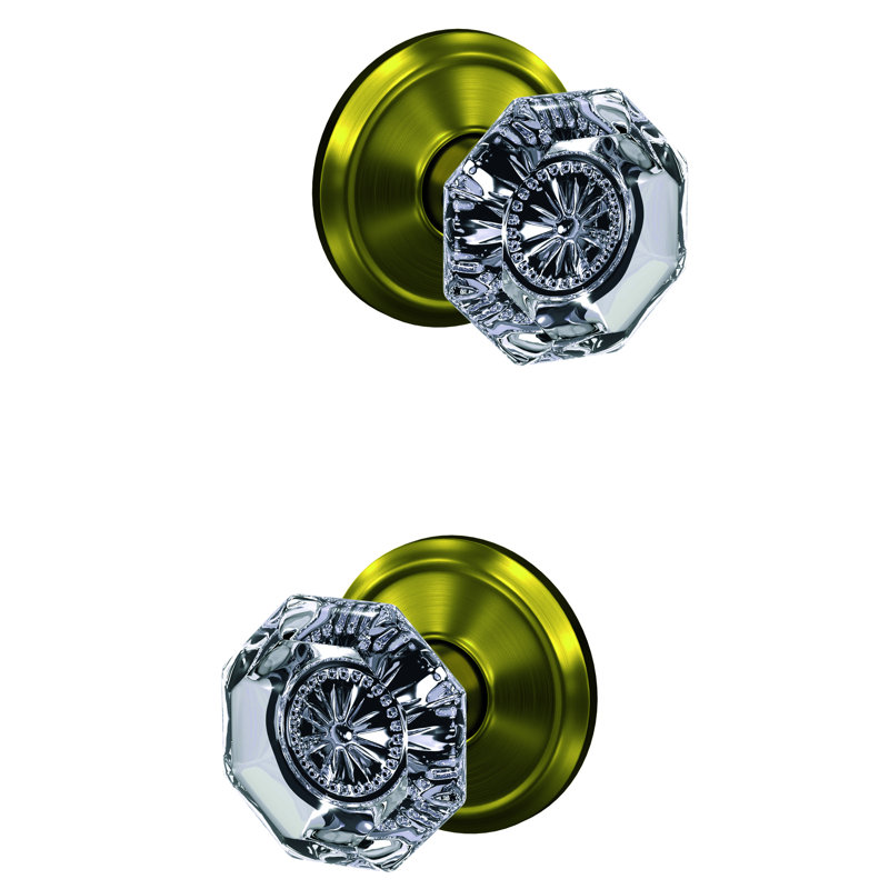 Custom Alexandria Hall-Closet and Bed-Bath Glass Knob with Alden Trim, Satin Brass