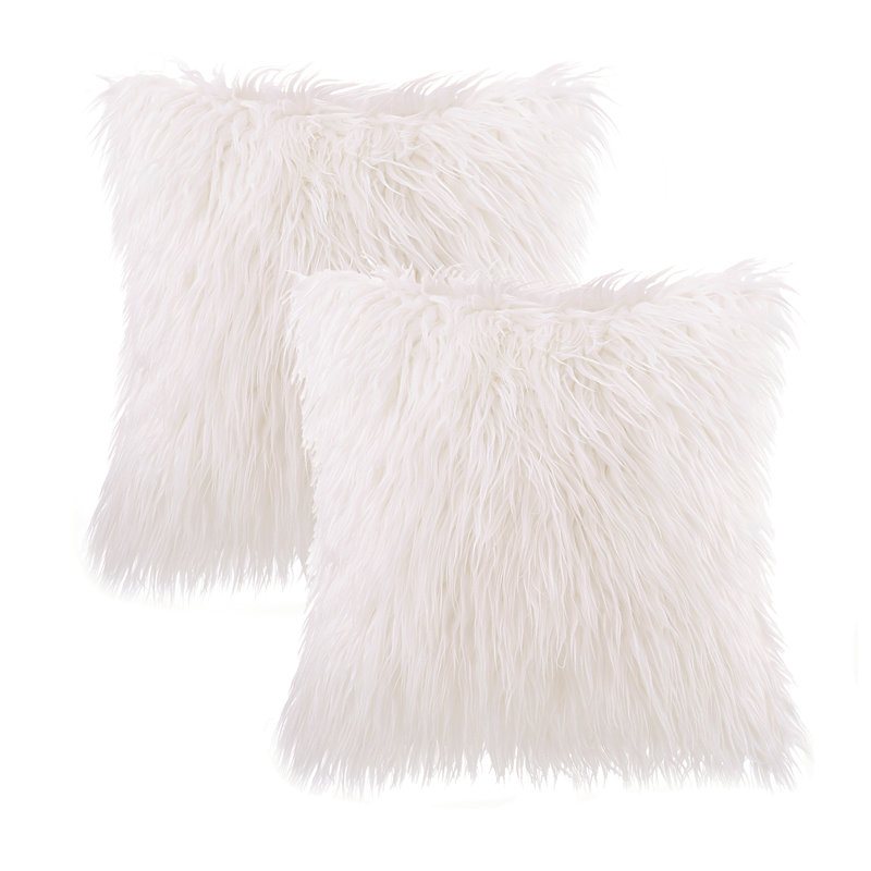 Faux Fur Square Throw Pillow Cover & Insert, Off White, Square 20", Pillow Cover & Insert