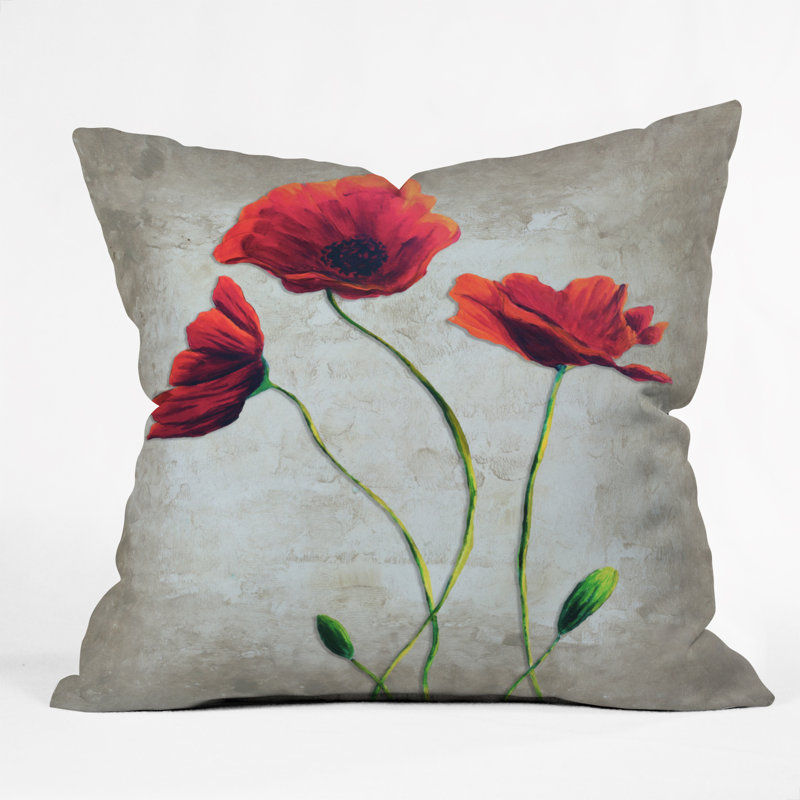 Vibrant Poppies Square Pillow Cover and Insert, 16" x 16" 