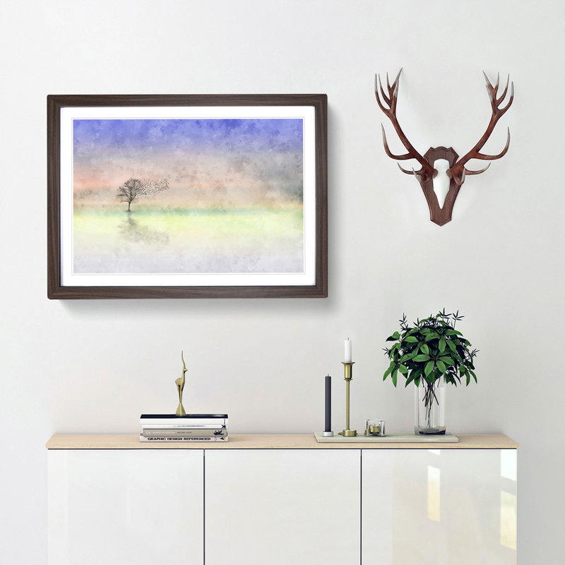 Flock of Birds Leaving the Tree - Picture Frame Graphic Art Print, 45cm H x 63cm W x 2cm D, Walnut Framed