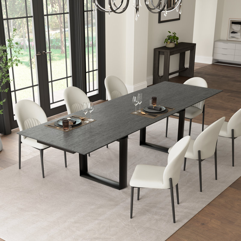 Rectangular Extendable Dining Table With Sintered Stone, Black (78"-118")