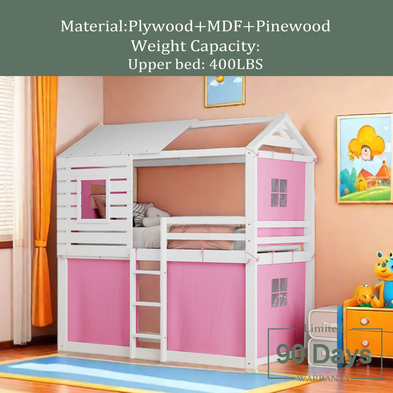 Ahaana Kids Bunk Bed, White/Pink, Twin