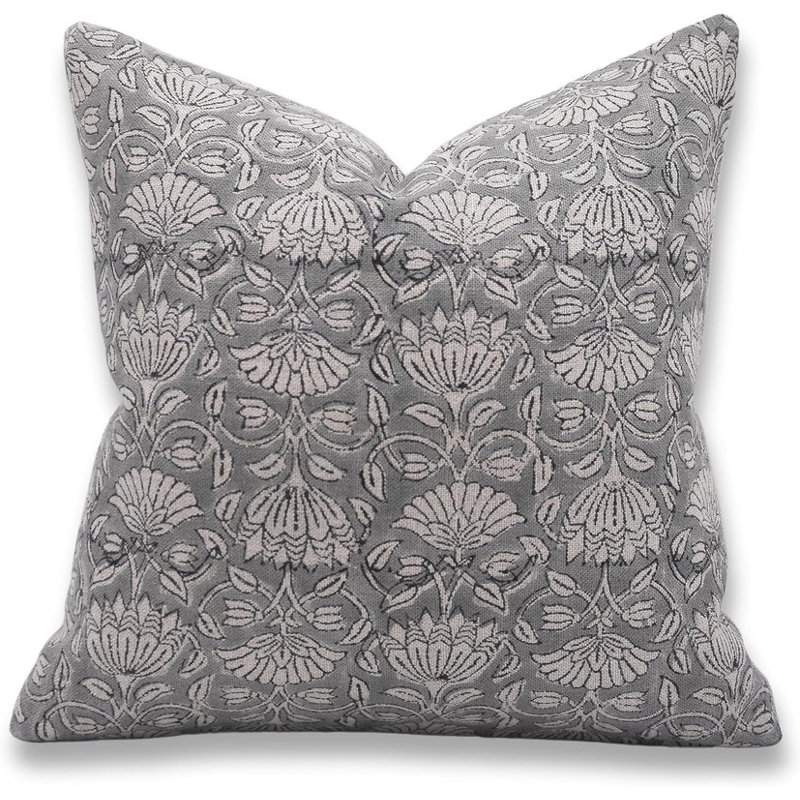 Housse de coussin en lin faite à la main à imprimé bloc Ulta Kamal, accent bohème moderne - 26 x 26 po, 26 po x 26 po