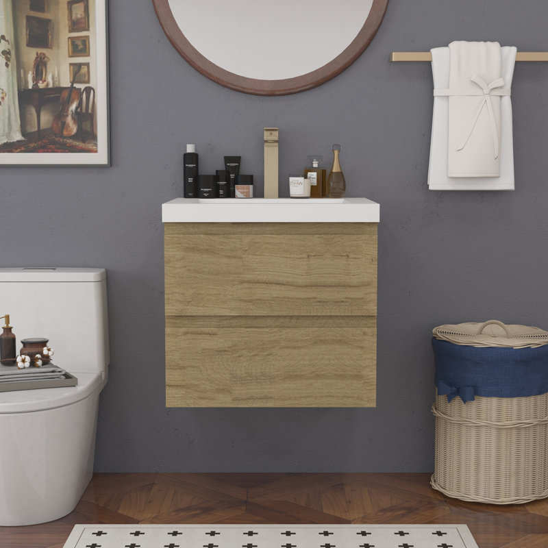 Meuble-lavabo pour la salle de bain à fixation murale, Chêne