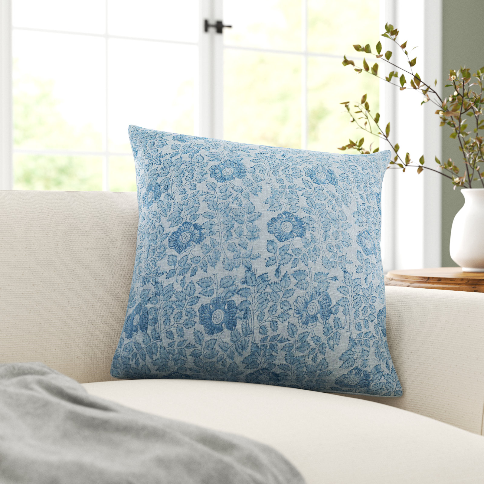 Tallie Floral Linen Pillow Cover, 18" x 18", Pillow Cover Only - No Insert