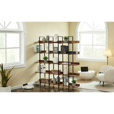 Bibliothèque à 5 niveaux de style industriel avec structure en acier, pour l'organisation du bureau à domicile, chaque tablette peut supporter 80 lb, facile à installer dans un style rétro, fabriquée en acier, présentoir à livres,