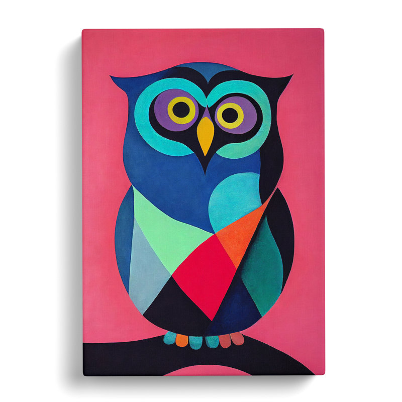 Colourful Abstract Owl No.1 - Wrapped Canvas, 76cm H x 50cm W x 3cm D