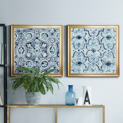 " Azure Mosaic Tile I " 2 - Pieces