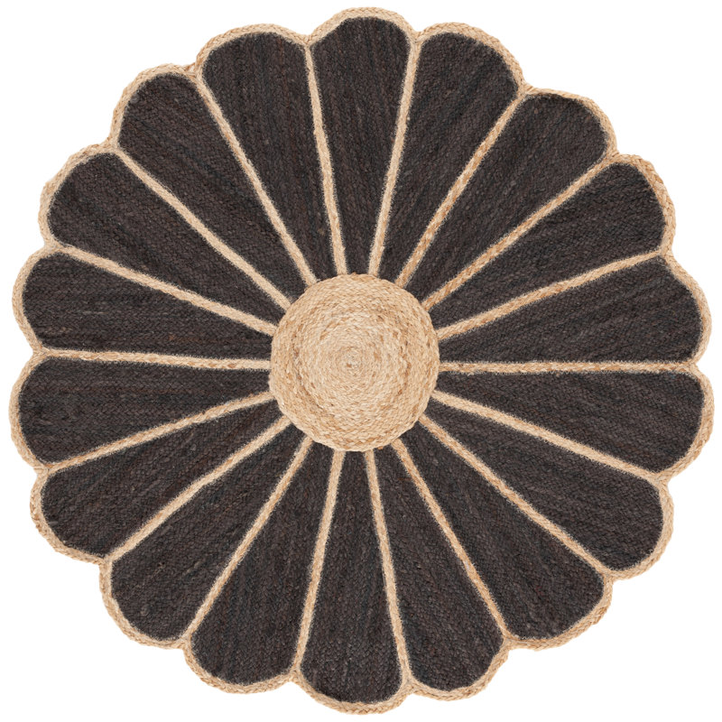 Natural Fiber 384 Flatweave Jute Floral Indoor Use Only Rug, Round 4'
