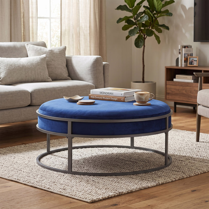 Aprameya Upholstered Ottoman, Royal Blue Polyester