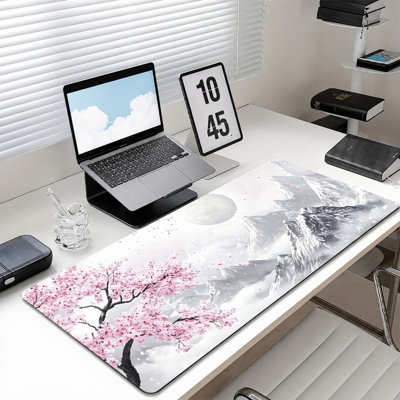  Rubber Mouse Pad, Smooth Microfiber Surface, Non-Slip Base, Rounded Edge Decorative Mouse Mat for Office & Gaming,17×47 Inch ,Pink Mountain Snow Motif