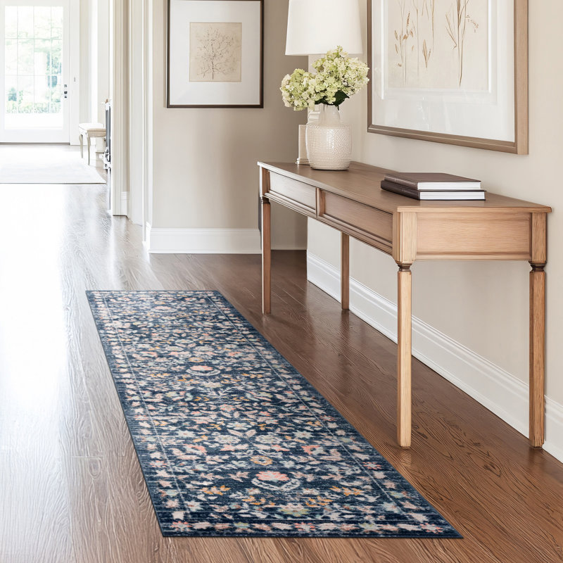 Helen Traditional Oriental Navy Polyester Rectangle Area Rug, Rectangle 2' x 3'