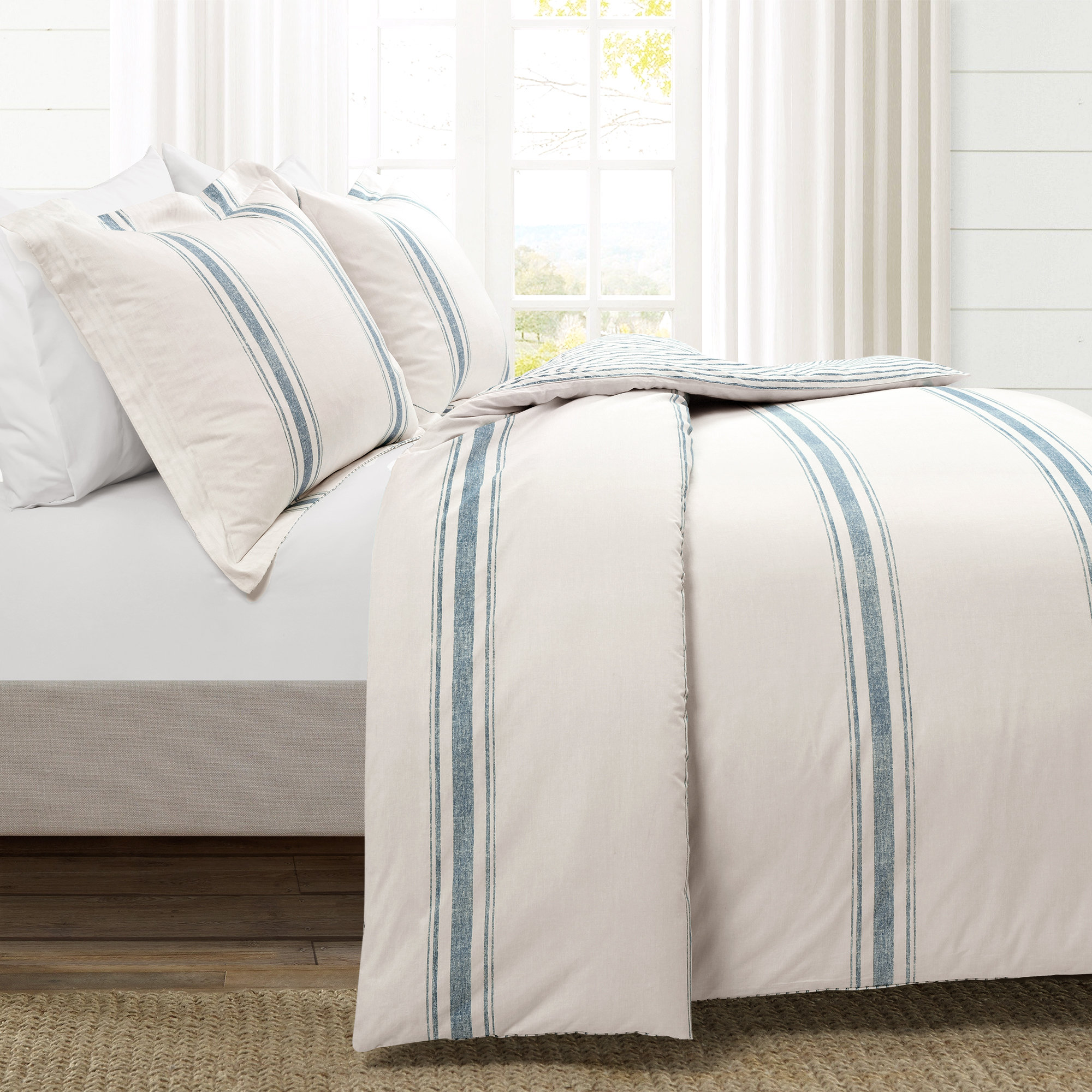 Gilroy Cotton Comforter Set, Blue, King Comforter + 2 Pillow Shams