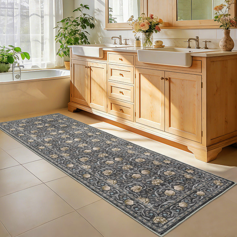 Vintage Floral Area Rug Washable Non Slip Low Pile Carpet Mark Resistant Soft Collapsible Vintage Accent Throw Rug Living Room Bedroom Dining Room Office Home Decor