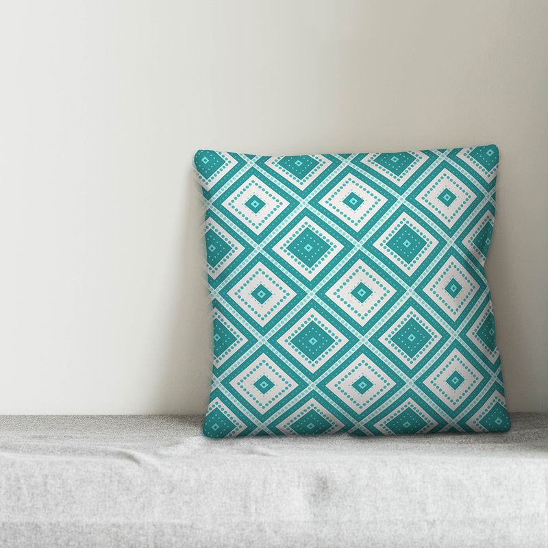  Coussin décoratif intérieur / extérieur Geo Triangles, 16 po x 1 po, Pas de bourre, Blanc / vert océan