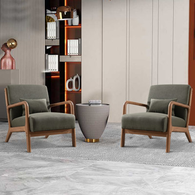 66 cm Wide Modern Minimalist Upholstered Solid Wood Accent Armchair with A Supportive Backrest (Set of 2)