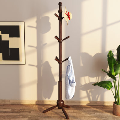 Solid Wood Coat Rack Stand, Vintage Heavy Duty Coat Hanger Stand With 9 Hooks, 3 Adjustable Size