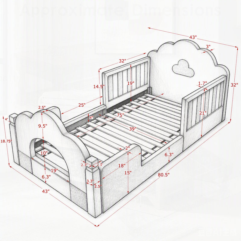 Lit Cloud avec barrière de sécurité, structure en bois massif pour le confort et la sécurité dans votre chambre à coucher